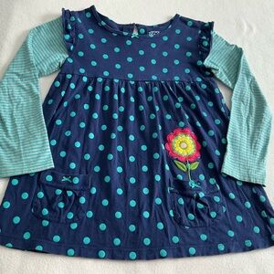 Carter's blue polka dots and bows all cotton pockets 6X embroidered flower